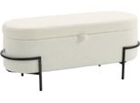 Fortuna Lai Poggiapiedi Contenitore, Poggiapiedi Con Coperchio E Spazio Contenitivo, Gambe In Acciaio, Poggiapiedi Imbottito Con Rivestimento In Pile, Bianco Crema