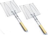 Set Di 2 Griglie Per Pesce | Griglia Per Pesce Da 23,5 X 23,5 Cm Per Barbecue Con Manico In Legno | Cestino Per Pesce Per 2 Pesci | Supporto Per Pesce Con Morsetto | Pinze Per Grigliare Verdure, Gamberi | Pinze Per Pesce Pieghevoli | Accessori Per Barbecue