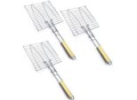 Set Di 3 Griglie Per Pesce | Griglia Per Pesce Da 23,5 X 23,5 Cm Per Barbecue Con Manico In Legno | Cestino Per Pesce Per 2 Pesci | Supporto Per Pesce Con Morsetto | Pinze Per Grigliare Verdure, Gamberi | Pinze Per Pesce Pieghevoli | Accessori Per Barbecue