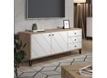 Vicco Mobile Tv Nizza, 150.2 X 60.2 Cm Con 3 Cassetti E 2 Ante, Artigianale/Bianco/Bianco