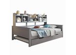 Letto Per Bambini Abrihome 90X200Cm Con Letto Estraibile, Divano Letto In Legno Con Scomparti E Rete A Doghe, Grigio