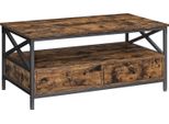 Tavolino Vasagle, Tavolo Da Soggiorno Con Cassetti, 100 X 55 X 45 Cm, Tavolo Da Divano, Per Il Soggiorno, Cavalletti A X, Ripiano Aperto,