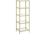 Scaffale Vasagle, Scaffale A Gradini A 5 Livelli, Scaffale In Vetro Stretto Per Camera Da Letto, Bagno, Ufficio, Vetro Temperato, Struttura In Acciaio, Colore Oro