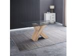 Tavolo Fisso Duncan Con Piano In Vetro E Gambe Incrociate Effetto Legno 150X90X76H