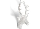 Decorazione Da Parete Testa Di Cervo Bianca 30 Cm Realizzata A Mano In Legno Di Mango Figura Rustica Da Parete Con Corna E Sospensione Come Decorazione Per Il Soggiorno