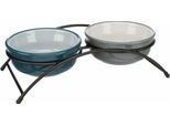 Napf-Set, Keramik/Metall 2 × 0,25 L/ø 13 Cm/27 × 8 × 13 Cm Petrol/Hellpetrol/Grau/Hellgrau