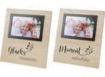 Gilde Fotorahmen (Led), Rechteckig, "Momente"", Blattmotiv, Schriftzug, Mdf, Naturfarben, , 2 StüCk Wie Abgebildet, L. 2,5 Cm, B. 21,5 Cm, H. 25 Cm 44644"