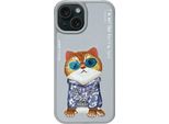 Nimmy Etui Iphone 15 6.1 Szary/Gray Glasses Cool Cat