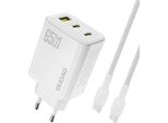 Dudao Dudao A29CEU Adapter 65Watt 2Xusb-C 1Xusb-A (1M USB-C To USB-C Cable Included) Hvid