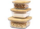 Set Di 3 Barattoli In Vetro Eluno Con Coperchi In Bambù, Barattoli Per La Conservazione Degli Alimenti, Quadrati