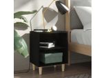 Comodino Con Gambe In Legno Massiccio Nero 40X30X50 Cm