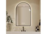 Specchio Da Bagno Led Ad Arco 70×120 Cm - Dimmerabile, Antiappannamento, Con Orologio E Display Della Temperatura, 3 Colori Di Luce, Cornice Nera