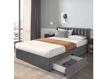 Letto Imbottito Flieks 160X200Cm Matrimoniale Con Rete A Doghe E 2 Cassetti, Letto Contenitore Letto In Legno Letto Funzionale In Velluto, Senza Materasso, Grigio