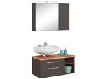 BadmöBel-Set Welltime "Davos", Grau (Graphit, Grau), Siphonausschnitt Links, Holzwerkstoff, KastenmöBel-Sets, BadmöBel-Set, Mit Led-Beleuchtung, HäNgeschrank Und Waschbeckenunterschrank