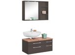 BadmöBel-Set Welltime "Davos", Grau (Graphit, Grau), Siphonausschnitt Links, Holzwerkstoff, Mdf, Melamin, KastenmöBel-Sets, BadmöBel-Set, Spiegel Inklusive Beleuchtung, Regal Und Waschbeckenunterschrank