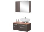BadmöBel-Set Welltime "Davos", Grau (Graphit, Grau), Siphonausschnitt Rechts, Holzwerkstoff, Mdf, Melamin, KastenmöBel-Sets, BadmöBel-Set, Mit Led-Beleuchtung, HäNgeschrank Und Waschbeckenunterschrank