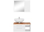 BadmöBel-Set Welltime "Davos", Weiß, Siphonausschnitt Links, Holzwerkstoff, Mdf, Melamin, KastenmöBel-Sets, BadmöBel-Set, Inklusive Beleuchtung, HäNgeschrank Und Waschbeckenunterschrank