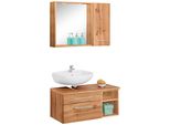 BadmöBel-Set Welltime "Davos", Braun (Eichefarben), Siphonausschnitt Links, Holzwerkstoff, Mdf, Melamin, KastenmöBel-Sets, BadmöBel-Set, Inklusive Beleuchtung, HäNgeschrank Und Waschbeckenunterschrank