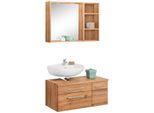 BadmöBel-Set Welltime "Davos", Braun (Eichefarben), Siphonausschnitt Links, Holzwerkstoff, Mdf, Melamin, KastenmöBel-Sets, BadmöBel-Set, Spiegel Inklusive Beleuchtung, Regal Und Waschbeckenunterschrank