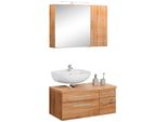 BadmöBel-Set Welltime "Davos", Braun (Eichefarben), Siphonausschnitt Links, Holzwerkstoff, Mdf, Melamin, KastenmöBel-Sets, BadmöBel-Set, Mit Led-Beleuchtung, HäNgeschrank Und Waschbeckenunterschrank