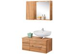 BadmöBel-Set Welltime "Davos", Braun (Eichefarben), Siphonausschnitt Rechts, Holzwerkstoff, KastenmöBel-Sets, BadmöBel-Set, Inklusive Beleuchtung, HäNgeschrank Und Waschbeckenunterschrank