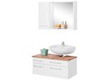 BadmöBel-Set Welltime "Davos", Weiß, Siphonausschnitt Rechts, Holzwerkstoff, KastenmöBel-Sets, BadmöBel-Set, Inklusive Beleuchtung, HäNgeschrank Und Waschbeckenunterschrank