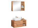 BadmöBel-Set Welltime "Davos", Braun (Eichefarben), Becken Links, KastenmöBel-Sets, BadmöBel-Set, Spiegelschrank, Regal Und Waschtisch