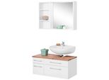 BadmöBel-Set Welltime "Davos", Weiß, Siphonausschnitt Rechts, Holzwerkstoff, Mdf, Melamin, KastenmöBel-Sets, BadmöBel-Set, Spiegel Inklusive Beleuchtung, Regal Und Waschbeckenunterschrank