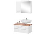 BadmöBel-Set Welltime "Davos", Weiß, Siphonausschnitt Rechts, Holzwerkstoff, Mdf, Melamin, KastenmöBel-Sets, BadmöBel-Set, Mit Led-Beleuchtung, HäNgeschrank Und Waschbeckenunterschrank