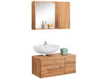 BadmöBel-Set Welltime "Davos", Braun (Eichefarben), Siphonausschnitt Links, Holzwerkstoff, KastenmöBel-Sets, BadmöBel-Set, Inklusive Beleuchtung, HäNgeschrank Und Waschbeckenunterschrank