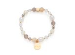 Armband Leonardo "Bicolor Hope", Weiß (Gelbgoldfarben, Grau, Braun, Weiß, Grau), ArmbäNder, Damen, 17Cm, Edelstahl Perlen Polyurethan, Edelstahl, Perlen, Polyurethan, Armband, Mit Achat - Mit Glasperle, SüßWasserzuchtperle