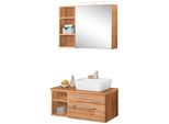 BadmöBel-Set Welltime "Davos", Braun (Eichefarben), Becken Rechts, KastenmöBel-Sets, BadmöBel-Set, Spiegelschrank, Regal Und Waschtisch
