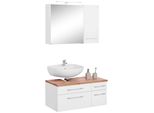 BadmöBel-Set Welltime "Davos", Weiß, Siphonausschnitt Links, Holzwerkstoff, Mdf, Melamin, KastenmöBel-Sets, BadmöBel-Set, Mit Led-Beleuchtung, HäNgeschrank Und Waschbeckenunterschrank