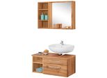BadmöBel-Set Welltime "Davos", Braun (Eichefarben), Siphonausschnitt Rechts, Holzwerkstoff, KastenmöBel-Sets, BadmöBel-Set, Spiegel Inklusive Beleuchtung, Regal Und Waschplatz