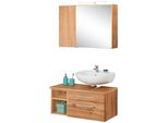 BadmöBel-Set Welltime "Davos", Braun (Eichefarben), Siphonausschnitt Rechts, Holzwerkstoff, KastenmöBel-Sets, BadmöBel-Set, Mit Led-Beleuchtung, HäNgeschrank Und Waschbeckenunterschrank