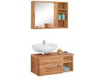 BadmöBel-Set Welltime "Davos", Braun (Eichefarben), Siphonausschnitt Links, Holzwerkstoff, KastenmöBel-Sets, BadmöBel-Set, Spiegel Inklusive Beleuchtung, Regal Und Waschplatz