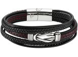 Lederarmband Bruno Banani "Schmuck", Rot (Edelstahlfarben, Schwarz, Rot), ArmbäNder, Damen, 21Cm, Edelstahl Leder Textil, Edelstahl, Leder, Textil, Lederarmband