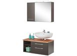 BadmöBel-Set Welltime "Davos", Grau (Graphit, Grau), Siphonausschnitt Rechts, Holzwerkstoff, KastenmöBel-Sets, BadmöBel-Set, Mit Led-Beleuchtung, HäNgeschrank Und Waschbeckenunterschrank