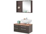 BadmöBel-Set Welltime "Davos", Grau (Graphit, Grau), Siphonausschnitt Rechts, Holzwerkstoff, Mdf, Melamin, KastenmöBel-Sets, BadmöBel-Set, Spiegel Inklusive Beleuchtung, Regal Und Waschbeckenunterschrank