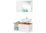 BadmöBel-Set Welltime "Davos", Weiß, Siphonausschnitt Rechts, Holzwerkstoff, Mdf, Melamin, KastenmöBel-Sets, BadmöBel-Set, Inklusive Beleuchtung, HäNgeschrank Und Waschbeckenunterschrank