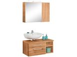 BadmöBel-Set Welltime "Davos", Braun (Eichefarben), Siphonausschnitt Links, Holzwerkstoff, KastenmöBel-Sets, BadmöBel-Set, Mit Led-Beleuchtung, HäNgeschrank Und Waschbeckenunterschrank