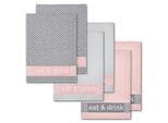 Geschirrtuch DYCKHOFF Eat & Drink, Maße je Tuch ca. 50x70 cm, grau (grau, rosa), B:50cm L:70cm, 100% Baumwolle, Geschirrtücher, Geschirrtuch, mit drei verschiedenen Motiven