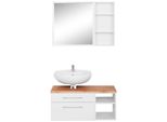 BadmöBel-Set Welltime "Davos", Weiß, Siphonausschnitt Links, Holzwerkstoff, KastenmöBel-Sets, BadmöBel-Set, Spiegel Inklusive Beleuchtung, Regal Und Waschplatz