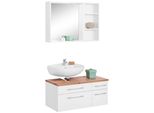 BadmöBel-Set Welltime "Davos", Weiß, Siphonausschnitt Links, Holzwerkstoff, Mdf, Melamin, KastenmöBel-Sets, BadmöBel-Set, Spiegel Inklusive Beleuchtung, Regal Und Waschbeckenunterschrank