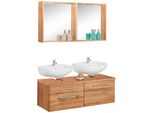 BadmöBel-Set Welltime "Davos", Braun (Eichefarben), Holzwerkstoff, KastenmöBel-Sets, BadmöBel-Set, 2 Spiegel Inklusive Beleuchtung Und Waschbeckenunterschrank