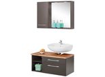 BadmöBel-Set Welltime "Davos", Grau (Graphit, Grau), Siphonausschnitt Rechts, Holzwerkstoff, Mdf, Melamin, KastenmöBel-Sets, BadmöBel-Set, Inklusive Beleuchtung, HäNgeschrank Und Waschbeckenunterschrank