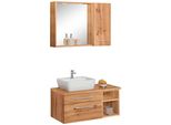 BadmöBel-Set Welltime "Davos", Braun (Eichefarben), Becken Links, KastenmöBel-Sets, BadmöBel-Set, Waschplatz, HäNgeschrank Und Bad-Spiegel