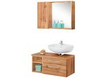 BadmöBel-Set Welltime "Davos", Braun (Eichefarben), Siphonausschnitt Rechts, Holzwerkstoff, Mdf, Melamin, KastenmöBel-Sets, BadmöBel-Set, Inklusive Beleuchtung, HäNgeschrank Und Waschbeckenunterschrank