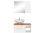 BadmöBel-Set Welltime "Davos", Weiß, Siphonausschnitt Links, Holzwerkstoff, KastenmöBel-Sets, BadmöBel-Set, Mit Led-Beleuchtung, HäNgeschrank Und Waschbeckenunterschrank