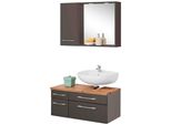BadmöBel-Set Welltime "Davos", Grau (Graphit, Grau), Siphonausschnitt Rechts, Holzwerkstoff, KastenmöBel-Sets, BadmöBel-Set, Inklusive Beleuchtung, HäNgeschrank Und Waschbeckenunterschrank